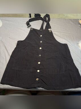 Harper Black Corduroy Button-Front Pinafore Jumpsuit